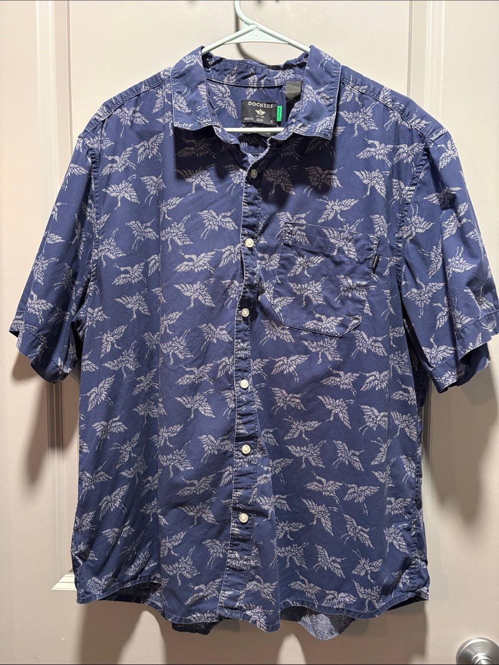 Dockers Blue Bird Print Button Down Shirt XL Cotton Casual Tropical